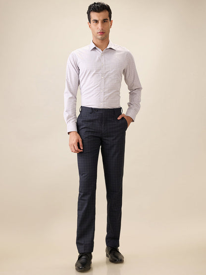 Park Avenue Men Grey Checks Slim Fit Polyester Full Sleeve Formal Shirt