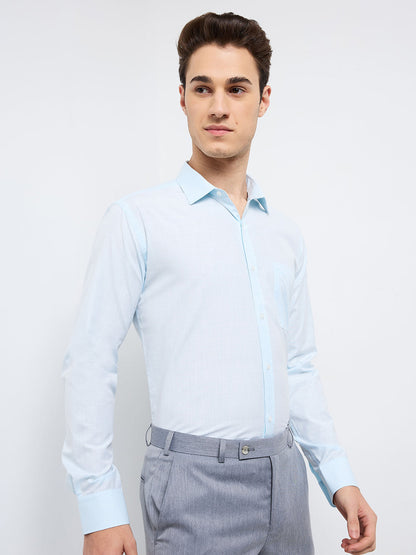 Park Avenue Men Blue Solid Slim Fit Polyester Blend Formal Shirt