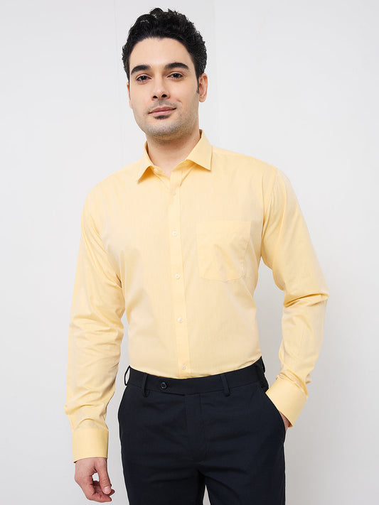 Park Avenue Men Yellow Solid Slim Fit Cotton Blend Formal Shirt