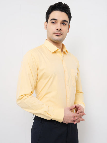 Park Avenue Men Yellow Solid Slim Fit Cotton Blend Formal Shirt