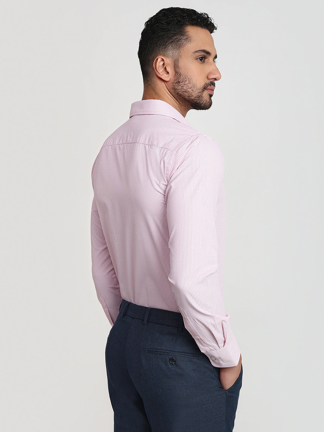 Park Avenue Men Red Checks Slim Fit Cotton Blend Formal Shirt