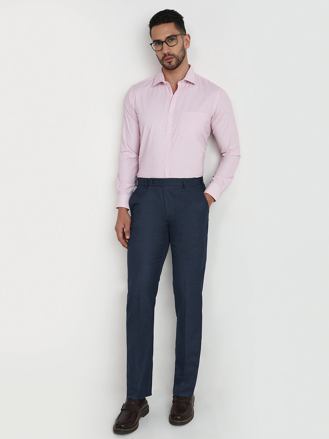 Park Avenue Men Red Checks Slim Fit Cotton Blend Formal Shirt