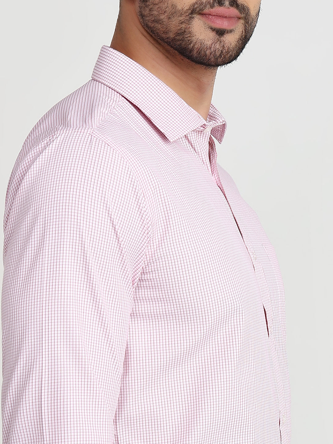 Park Avenue Men Red Checks Slim Fit Cotton Blend Formal Shirt