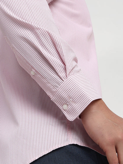 Park Avenue Men Red Checks Slim Fit Cotton Blend Formal Shirt