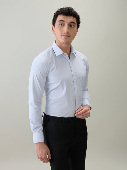 Park Avenue Men Blue Stripe Slim Fit Cotton Blend Formal Shirt