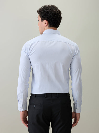 Park Avenue Men Blue Stripe Slim Fit Cotton Blend Formal Shirt