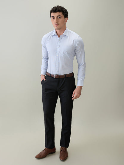 Park Avenue Men Blue Stripe Slim Fit Cotton Blend Formal Shirt