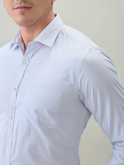 Park Avenue Men Blue Stripe Slim Fit Cotton Blend Formal Shirt