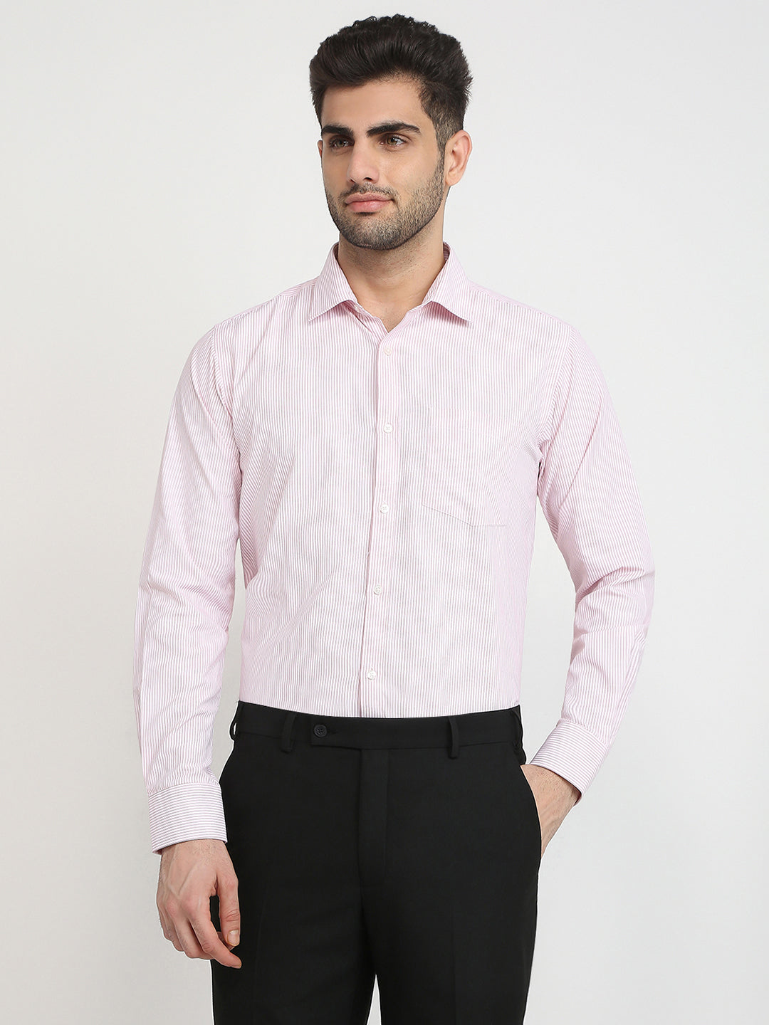 Park Avenue Men Pink Stripe Slim Fit Cotton Blend Formal Shirt