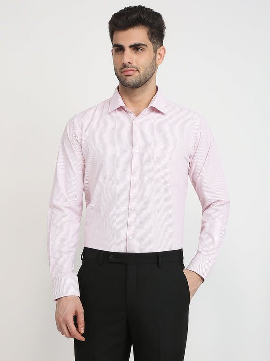 Park Avenue Men Pink Stripe Slim Fit Cotton Blend Formal Shirt