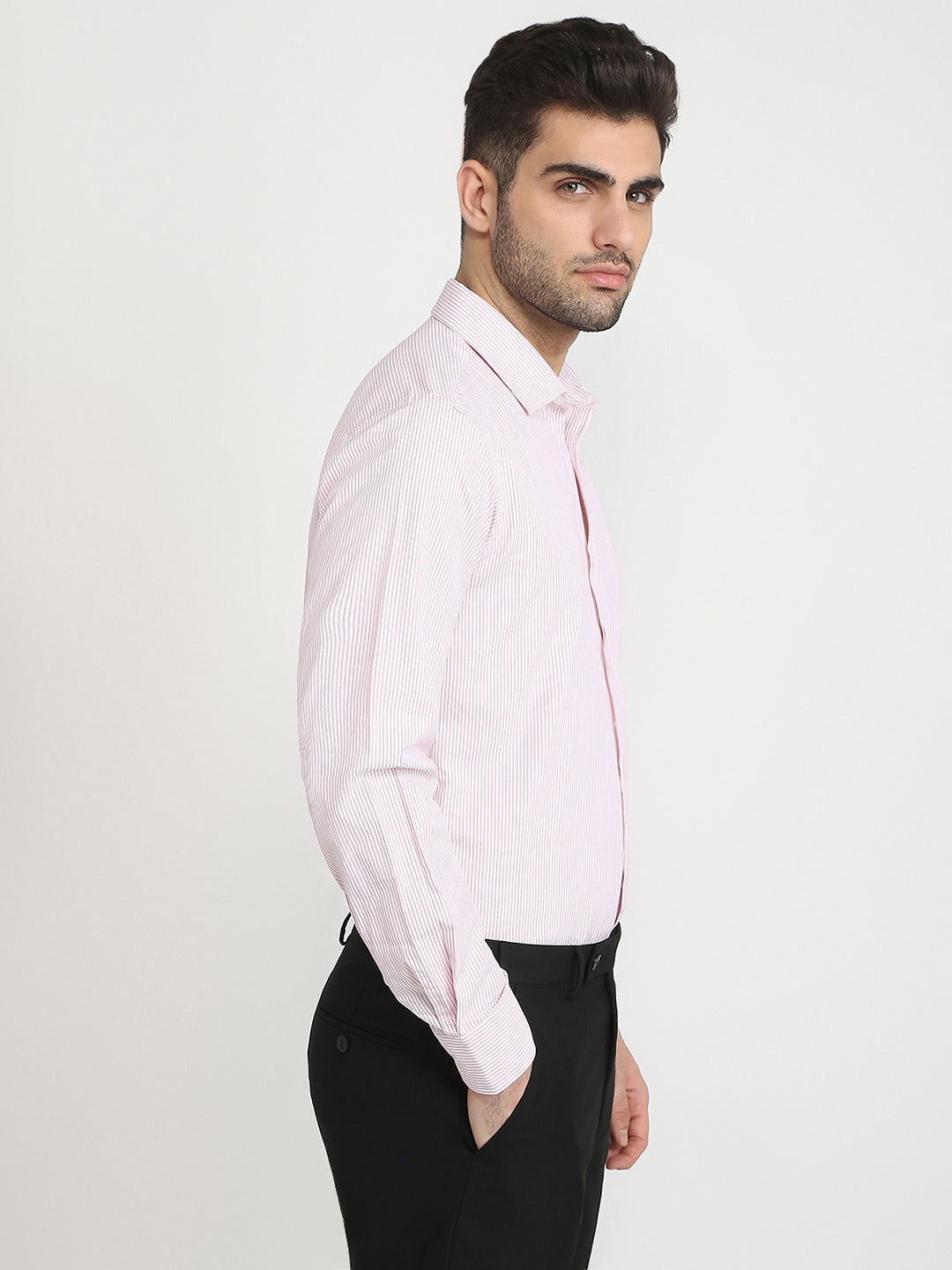 Park Avenue Men Pink Stripe Slim Fit Cotton Blend Formal Shirt