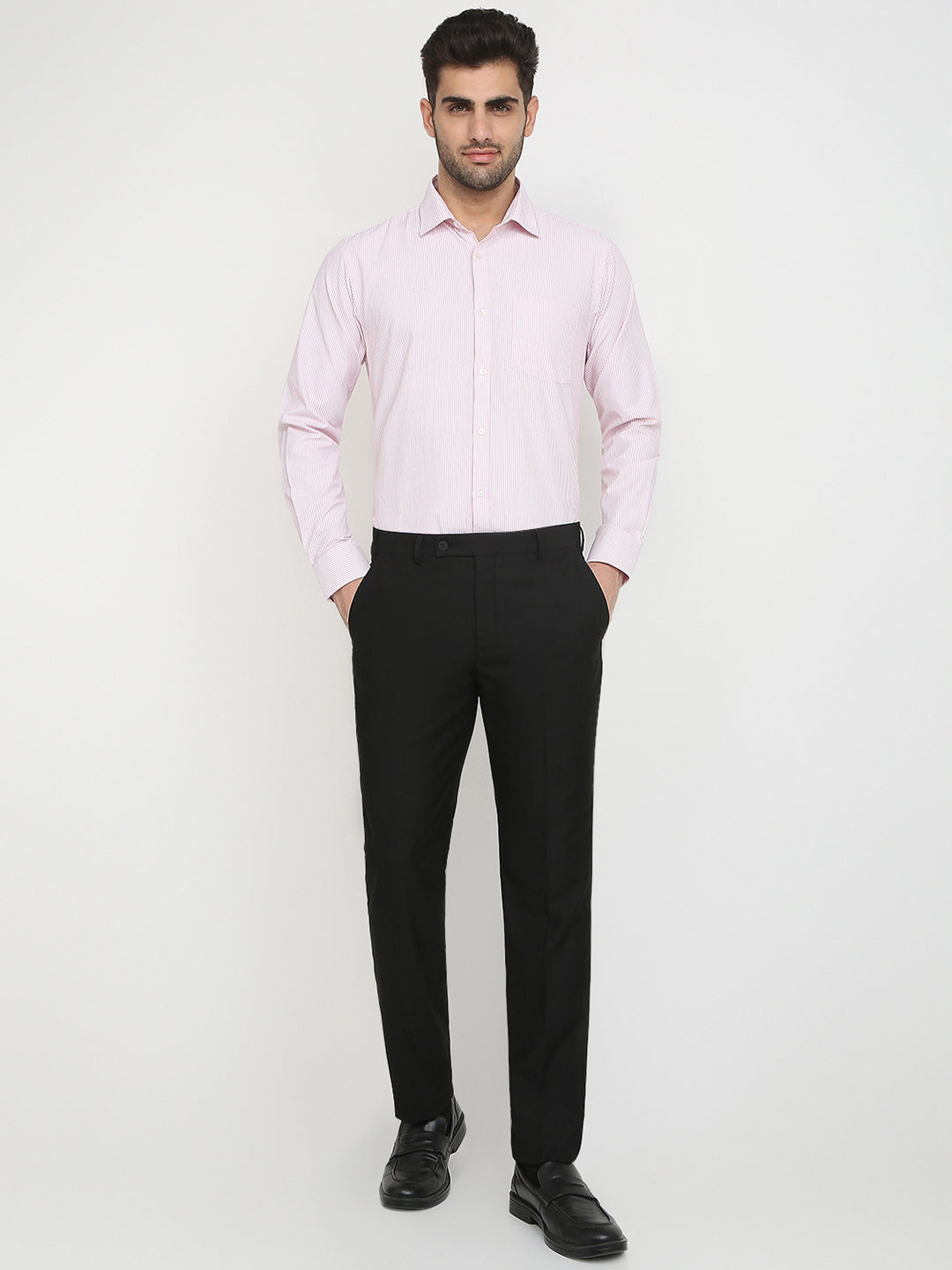 Park Avenue Men Pink Stripe Slim Fit Cotton Blend Formal Shirt
