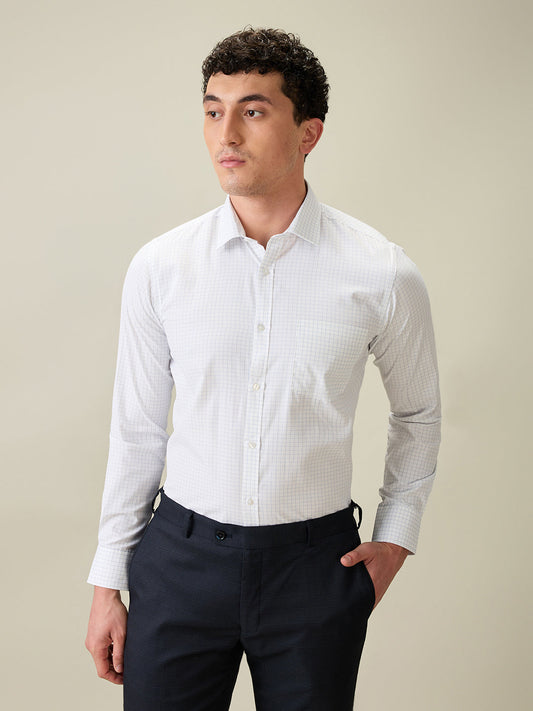 Park Avenue Men Blue Checks Slim Fit Cotton Blend Formal Shirt