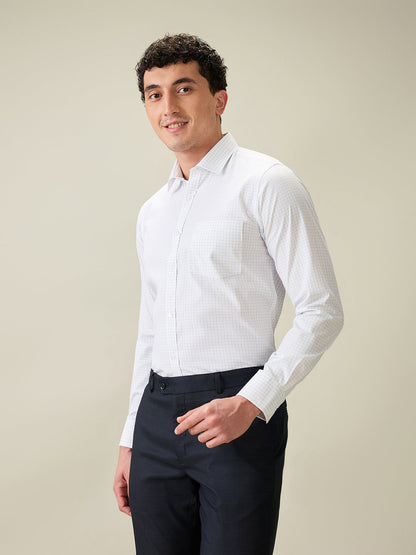 Park Avenue Men Blue Checks Slim Fit Cotton Blend Formal Shirt