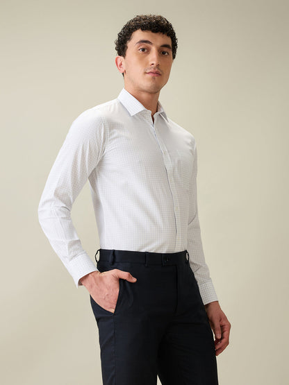 Park Avenue Men Blue Checks Slim Fit Cotton Blend Formal Shirt