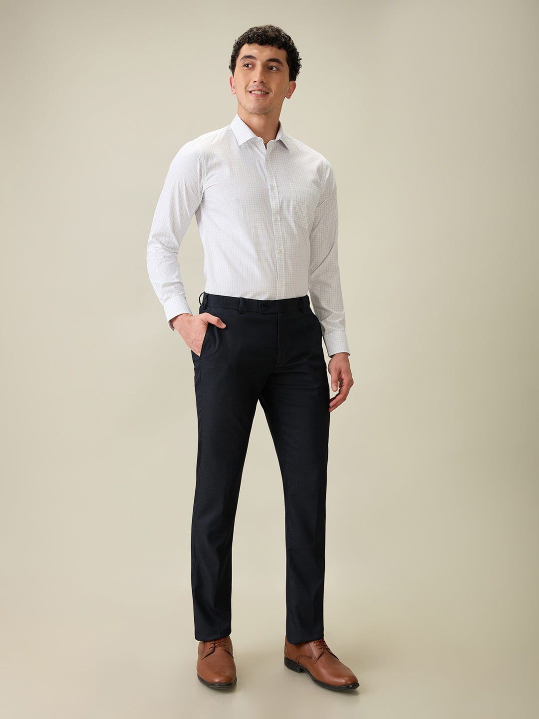 Park Avenue Men Blue Checks Slim Fit Cotton Blend Formal Shirt