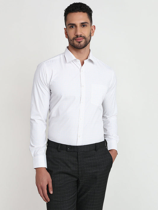 Park Avenue Men White Checks Slim Fit Cotton Blend Formal Shirt