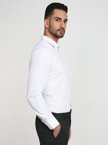 Park Avenue Men White Checks Slim Fit Cotton Blend Formal Shirt