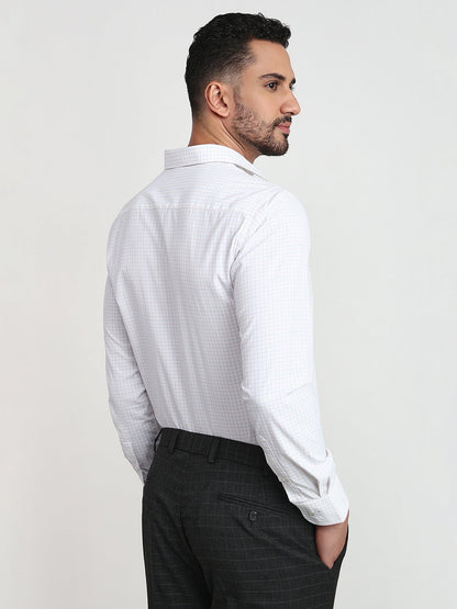 Park Avenue Men White Checks Slim Fit Cotton Blend Formal Shirt