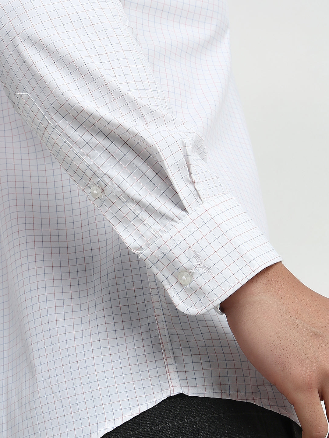 Park Avenue Men White Checks Slim Fit Cotton Blend Formal Shirt