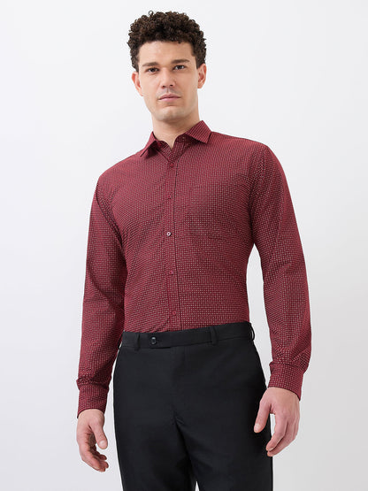 Park Avenue Men Maroon Printed Slim Fit Polyester Blend Formal Shirt