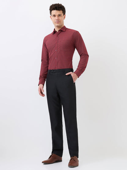 Park Avenue Men Maroon Printed Slim Fit Polyester Blend Formal Shirt
