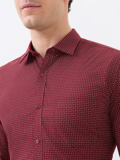 Park Avenue Men Maroon Printed Slim Fit Polyester Blend Formal Shirt