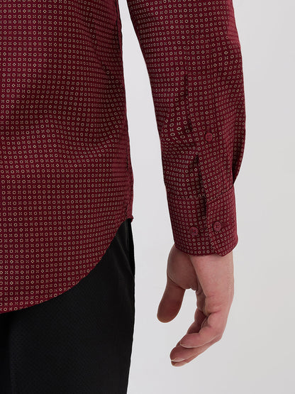Park Avenue Men Maroon Printed Slim Fit Polyester Blend Formal Shirt