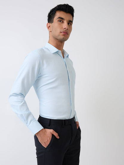 Park Avenue Men Blue Structure Slim Fit Polyester Blend Formal Shirt