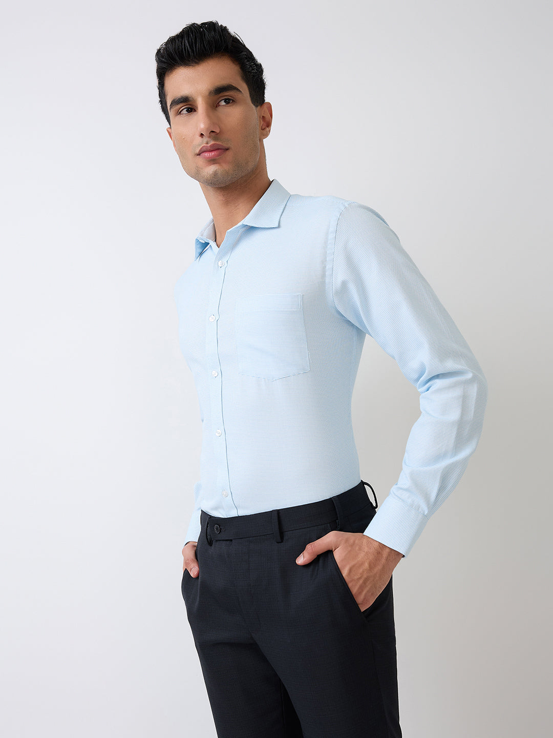 Park Avenue Men Blue Structure Slim Fit Polyester Blend Formal Shirt