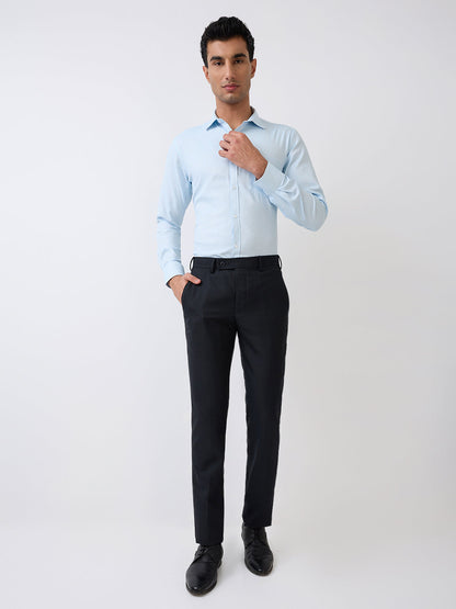 Park Avenue Men Blue Structure Slim Fit Polyester Blend Formal Shirt