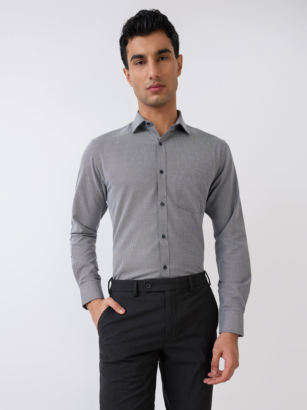 Park Avenue Men Blue Structure Slim Fit Polyester Blend Formal Shirt