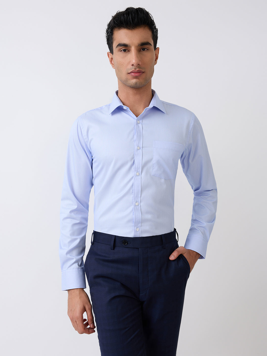 Park Avenue Men Blue Structure Slim Fit Polyester Blend Formal Shirt
