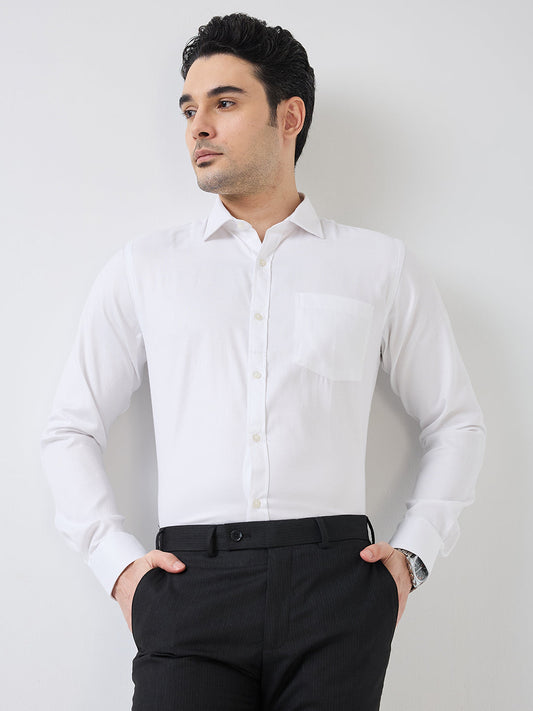 Park Avenue Men White Structure Slim Fit Polyester Blend Formal Shirt