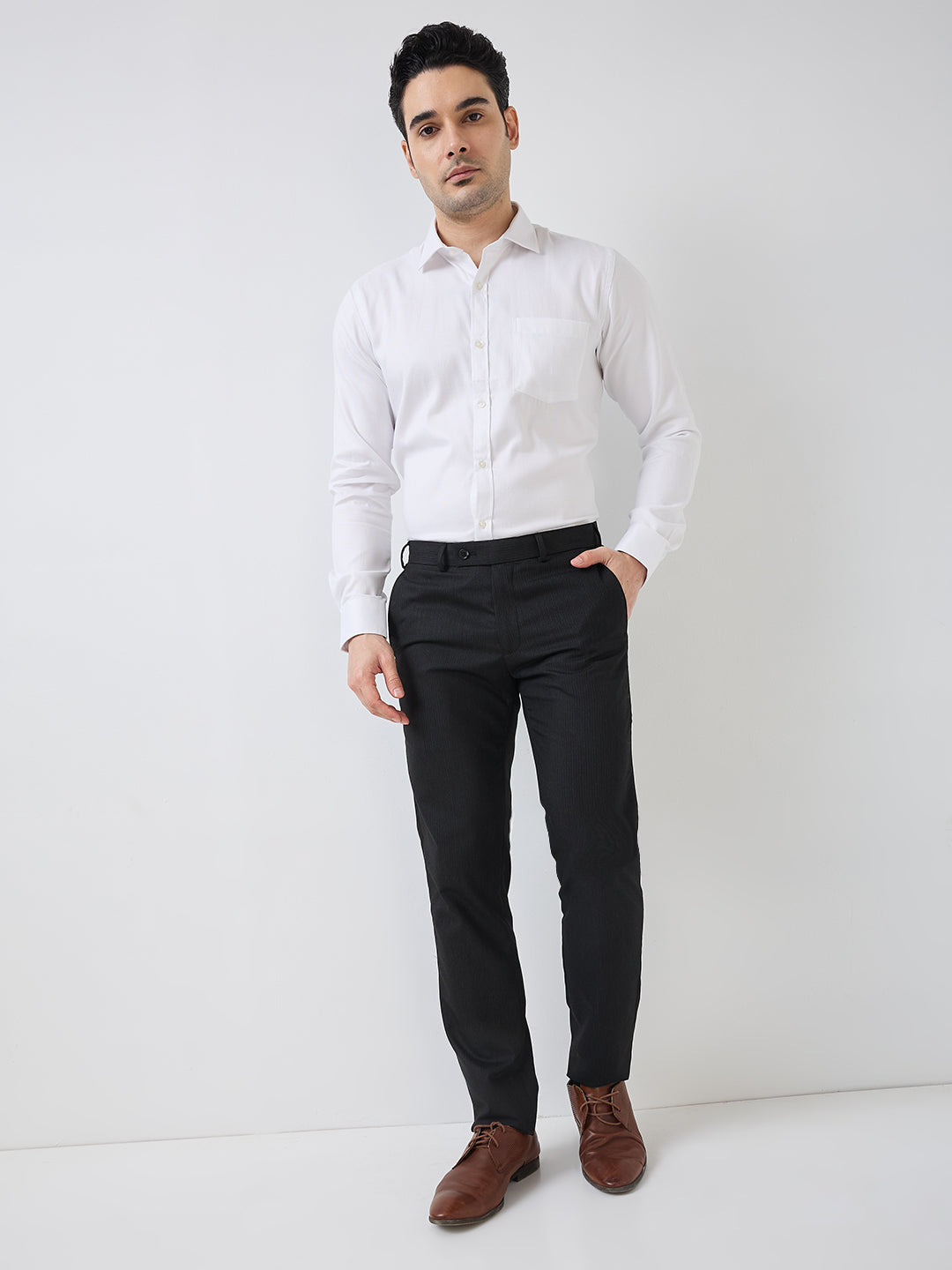 Park Avenue Men White Structure Slim Fit Polyester Blend Formal Shirt