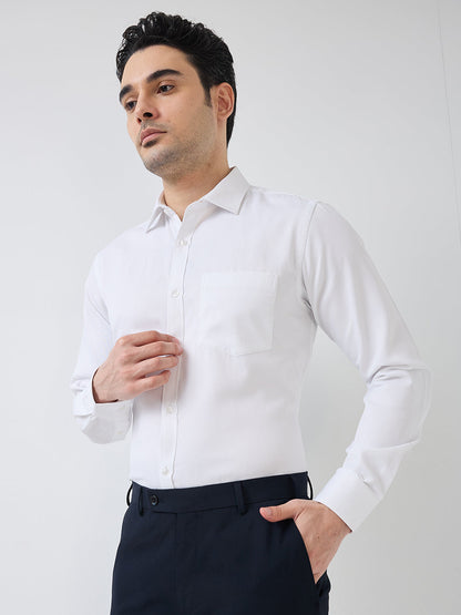 Park Avenue Men White Structure Slim Fit Polyester Blend Shirt