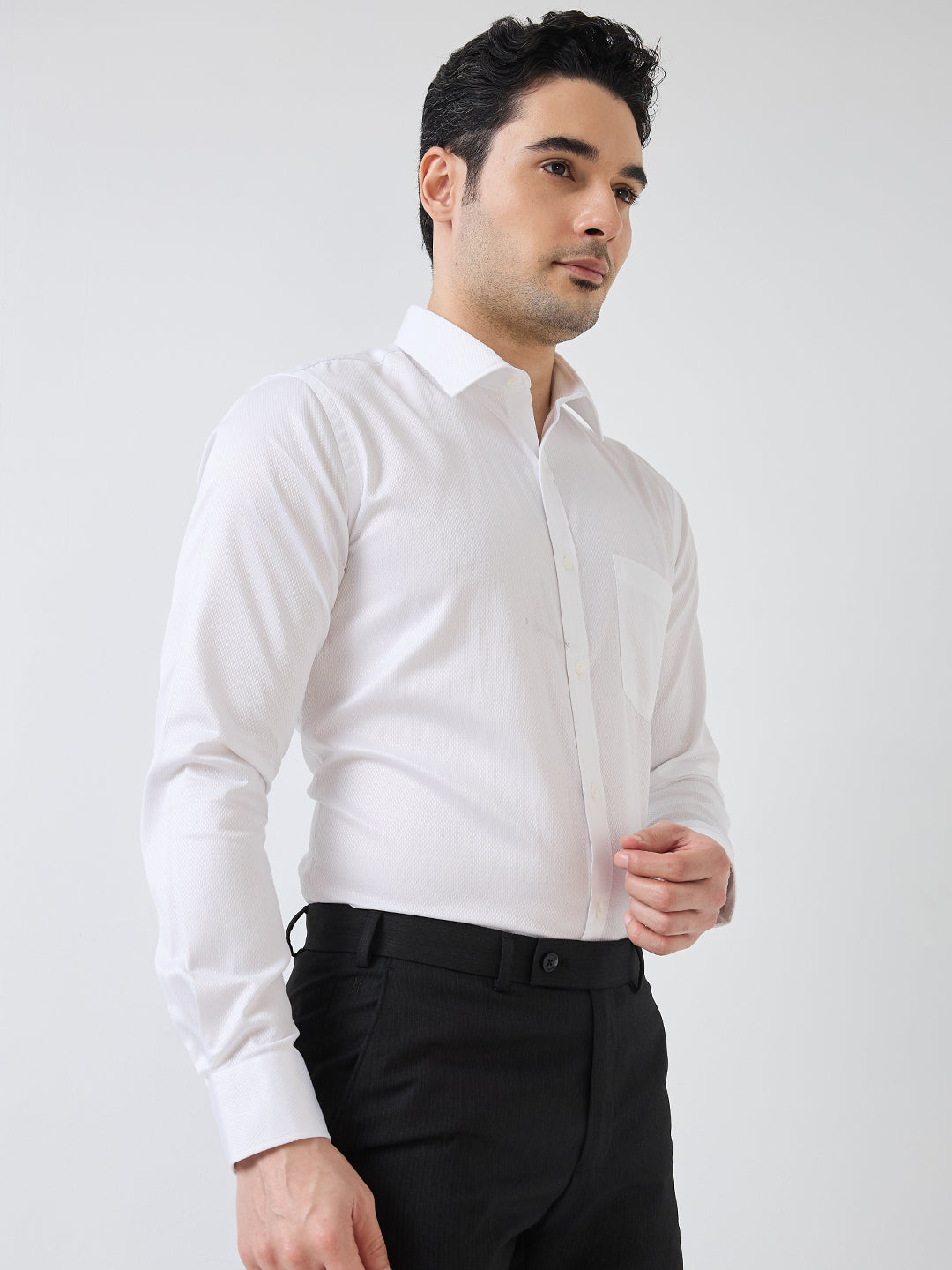 Park Avenue Men White Structure Slim Fit Polyester Blend Formal Shirt