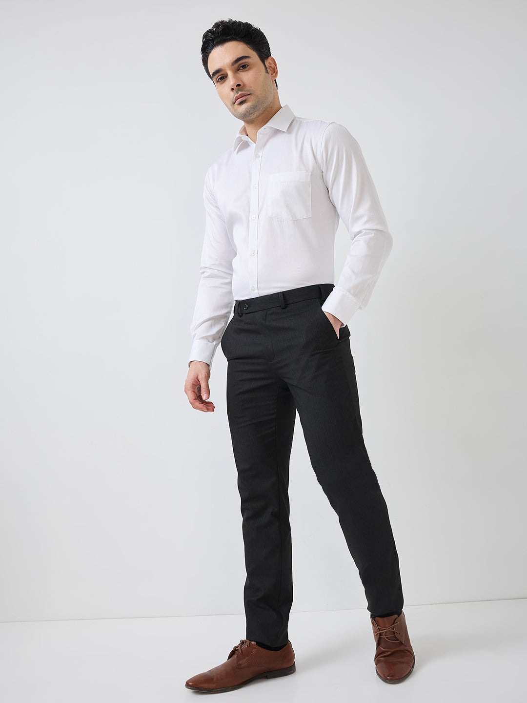 Park Avenue Men White Structure Slim Fit Polyester Blend Formal Shirt