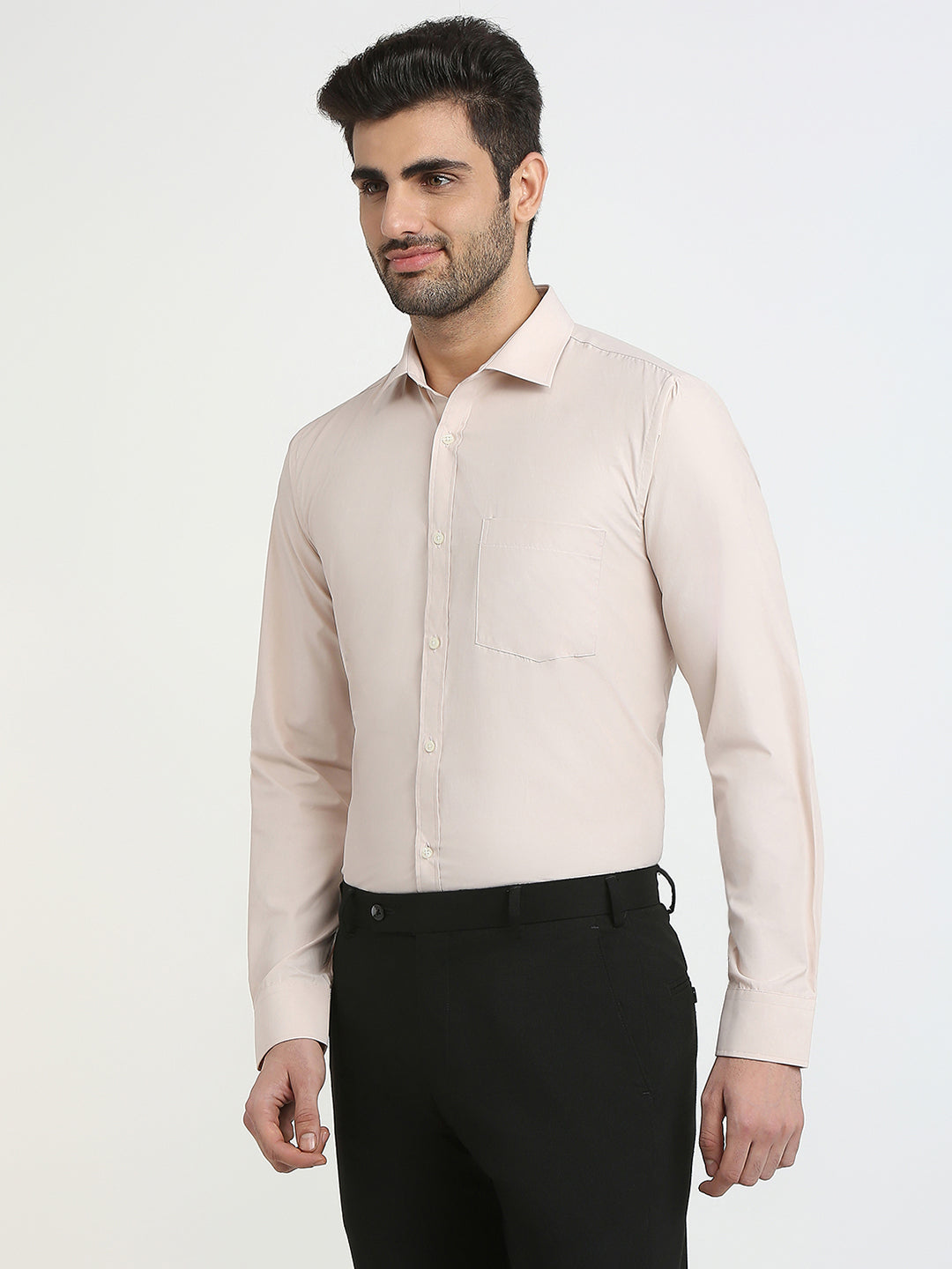 Park Avenue Men Brown Solid Slim Fit Cotton Blend Formal Shirt