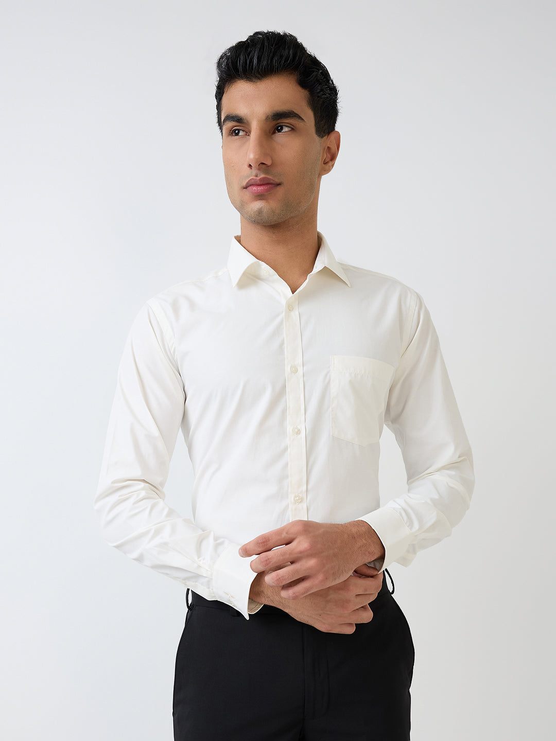 Park Avenue Men Yellow Solid Slim Fit Cotton Blend Formal Shirt