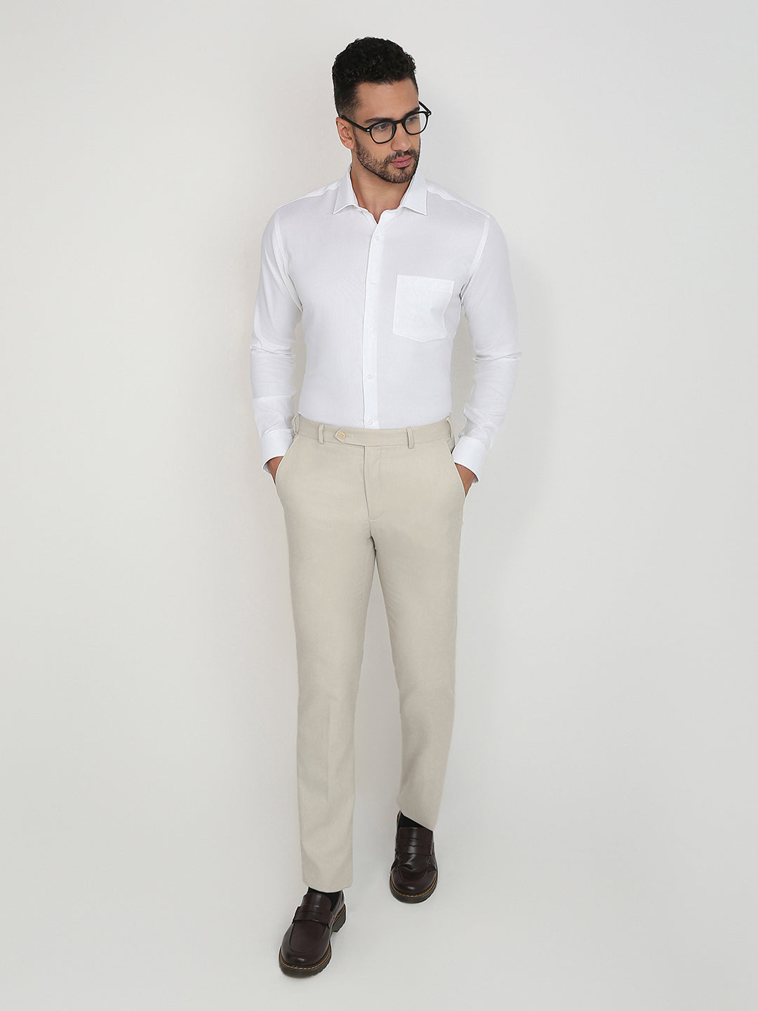 Park Avenue Men White Structure Slim Fit Cotton Full Sleeve Formal Shirt