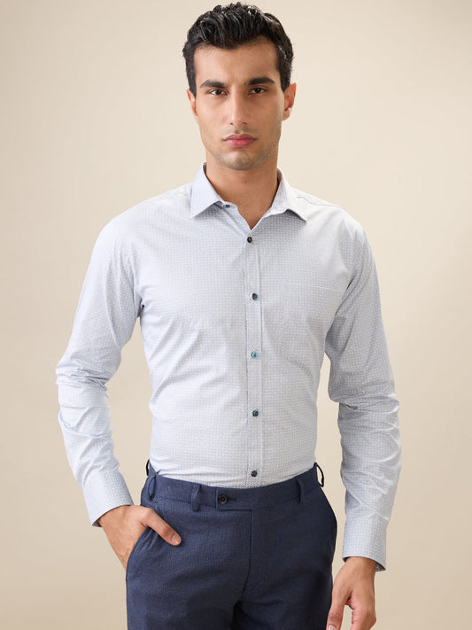 Park Avenue Men Grey Printed Slim Fit Cotton Full Sleeve Formal Shirt