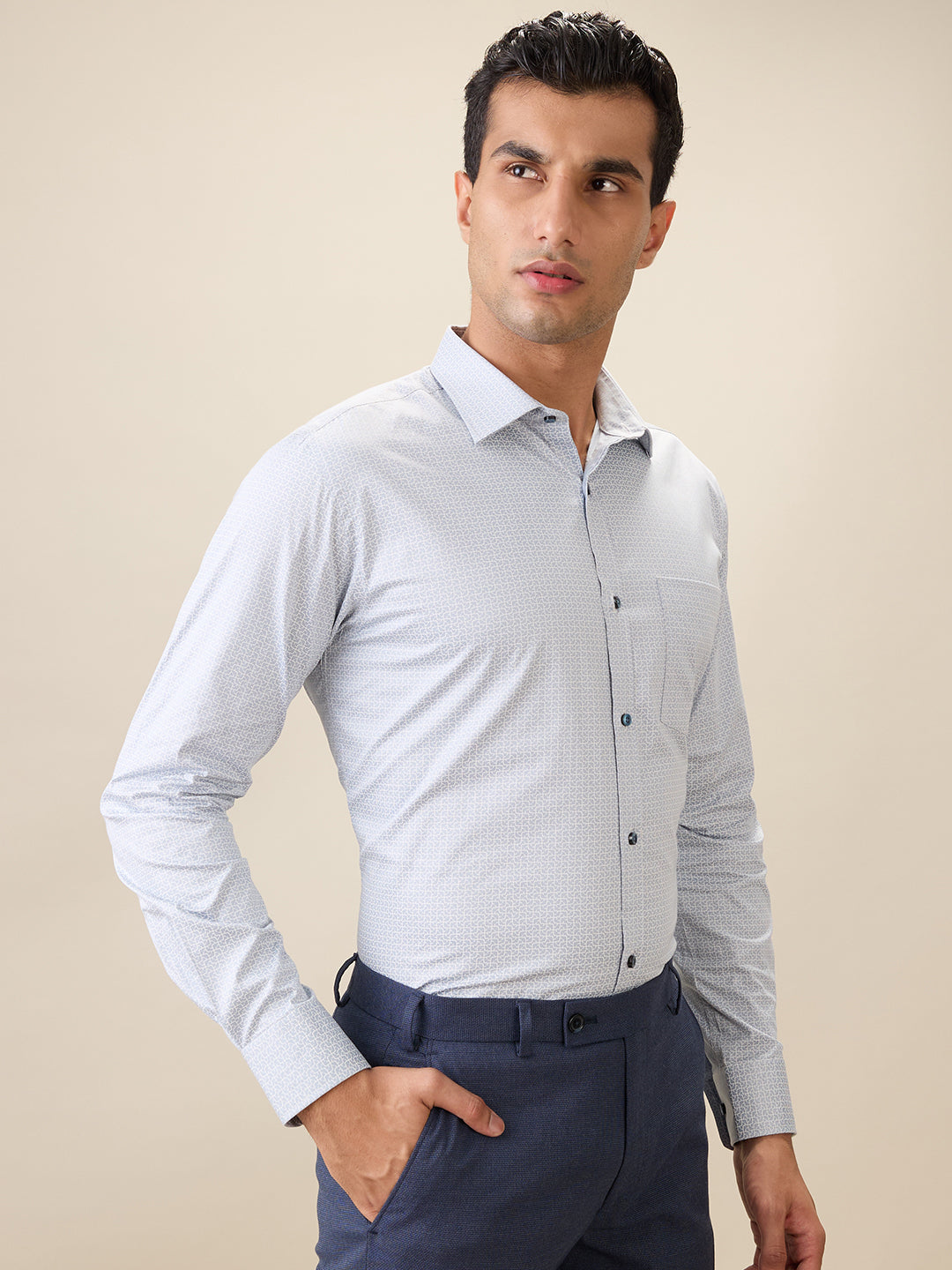 Park Avenue Men Grey Printed Slim Fit Cotton Full Sleeve Formal Shirt