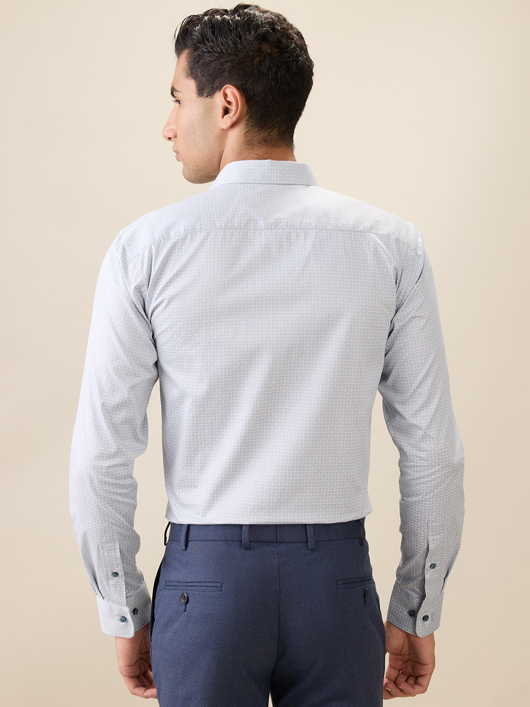 Park Avenue Men Grey Printed Slim Fit Cotton Full Sleeve Formal Shirt