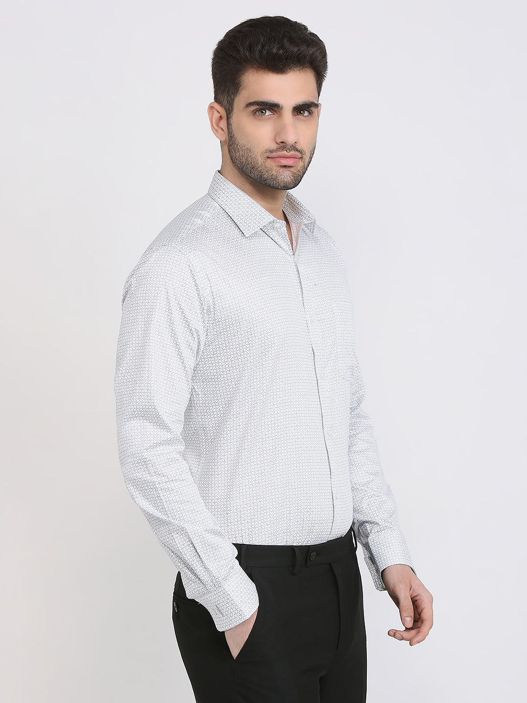 Park Avenue Men White Printed Slim Fit Cotton Formal Shirt