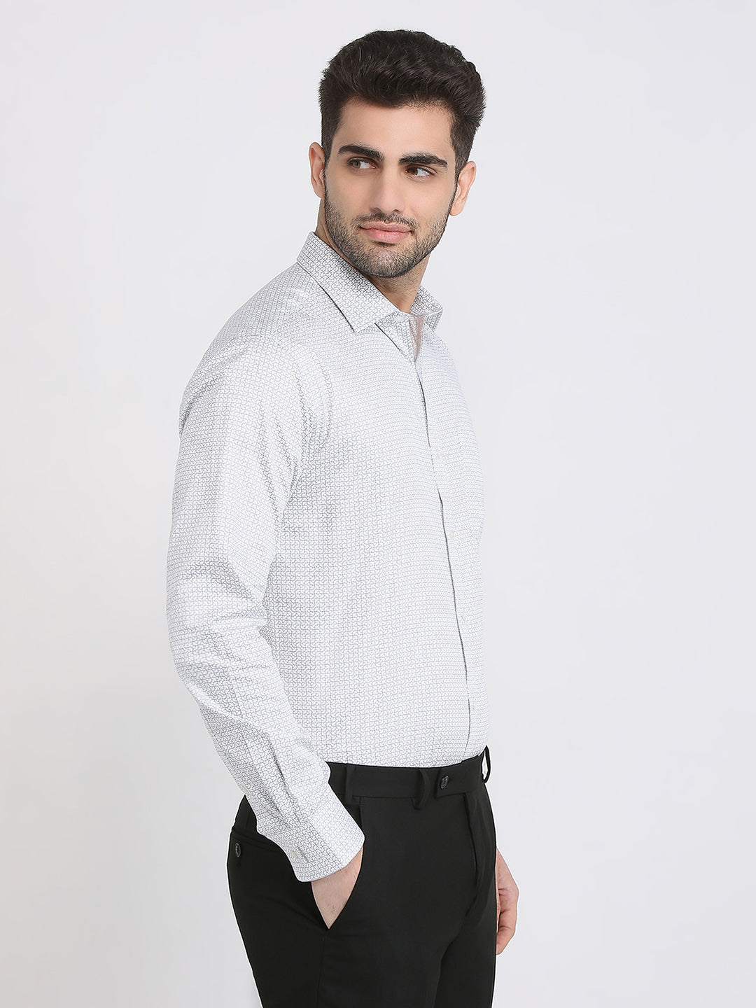 Park Avenue Men White Printed Slim Fit Cotton Formal Shirt