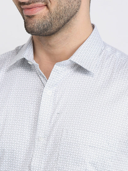 Park Avenue Men White Printed Slim Fit Cotton Formal Shirt