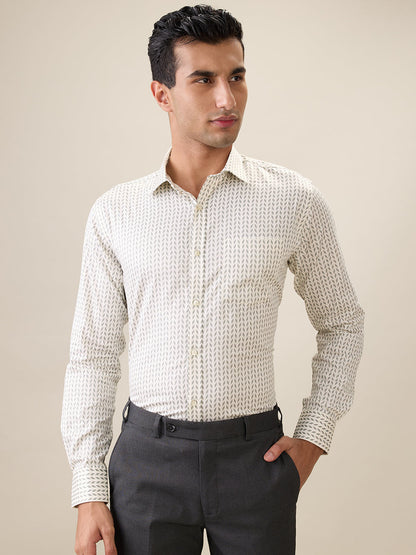 Park Avenue Men Brown Printed Slim Fit Cotton Full Sleeve Formal Shirt