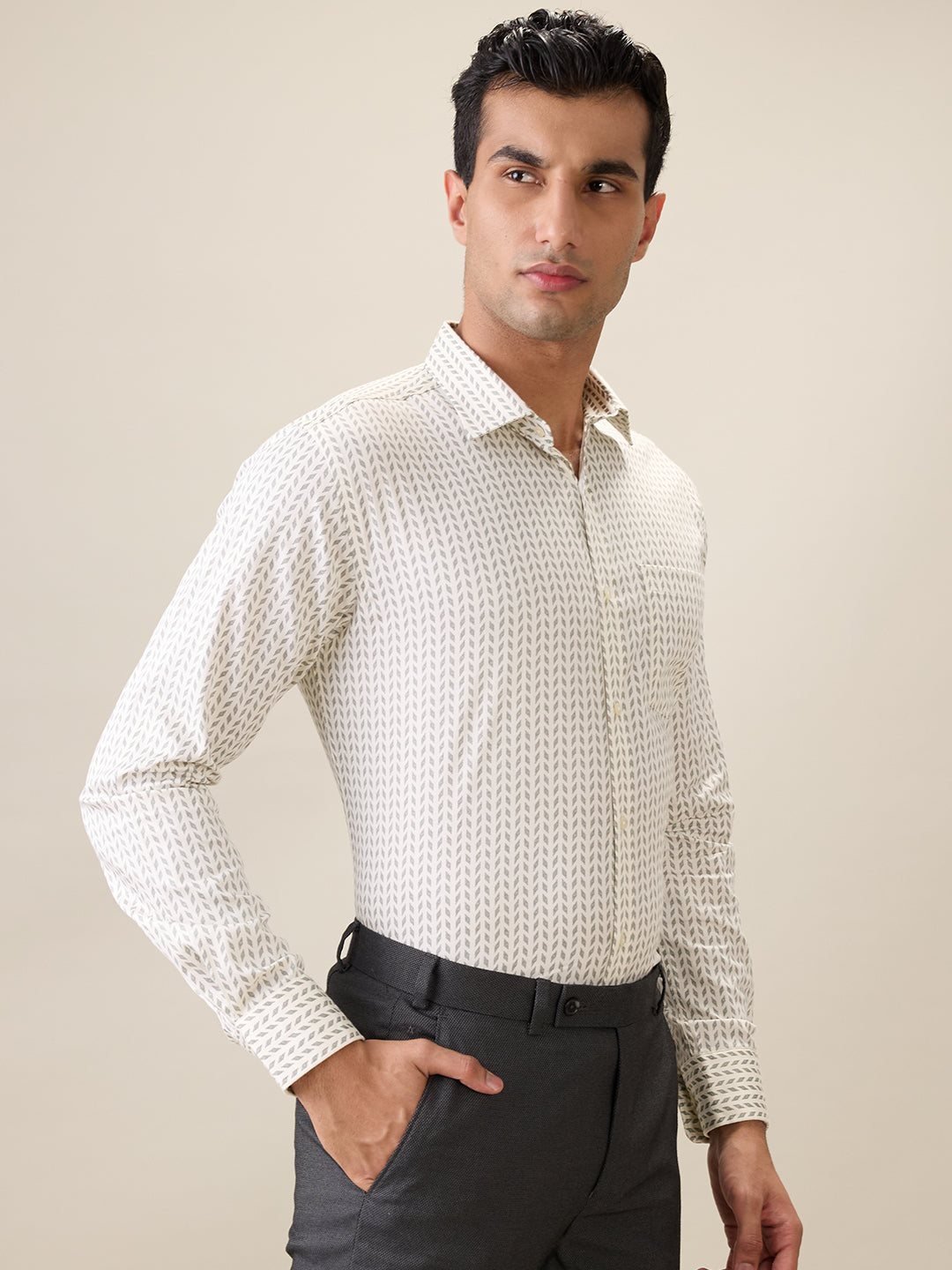 Park Avenue Men Brown Printed Slim Fit Cotton Full Sleeve Formal Shirt