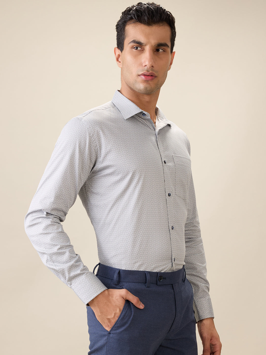 Park Avenue Men Green Printed Slim Fit Cotton Full Sleeve Formal Shirt